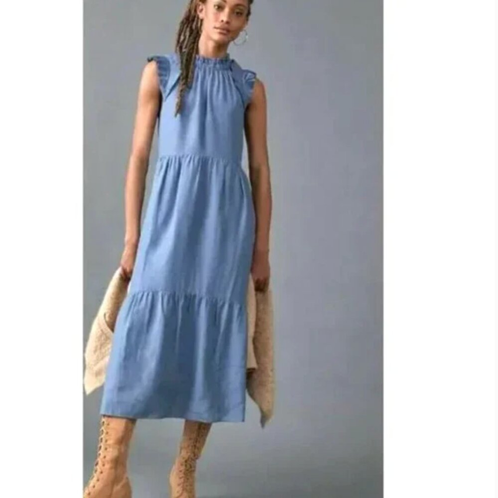 Anthropologie OTHILIA Blue Ruffled Dress